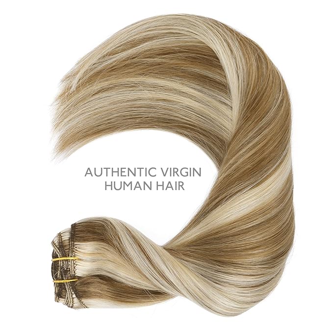 WENNALIFE Clip in Hair Extensions Real Human Hair, 20 Inch 120g 7pcs Ash Brown with Platinum Blonde Highlights Hair Extensions Clip in Human Hair RemyStraight Natural Extensiones De Cabello Humano Con