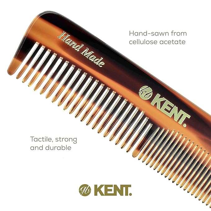 Kent OT Pocket Comb Fine Tooth & Wide Tooth Comb - Handmade Hair Combs for Men, Women & Kids - Saw Cut, Hand Polished (4.4")
