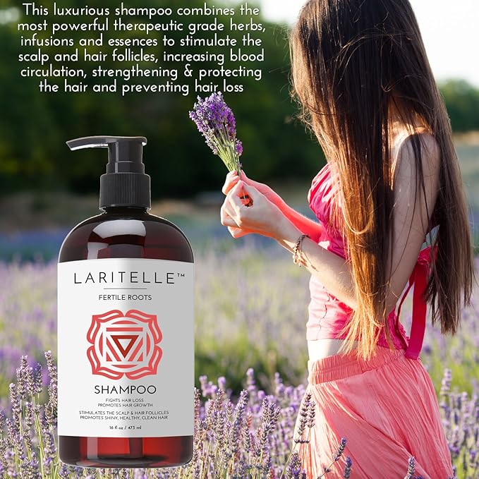 Laritelle Organic Hair Growth Shampoo 17.5 oz – Fortifying & Strengthening with Ayurvedic Herbs, Lavender, Ginger, Rosemary, Patchouli, Clove – Reduces Shedding, Promotes Growth – Vegan, Made in USA