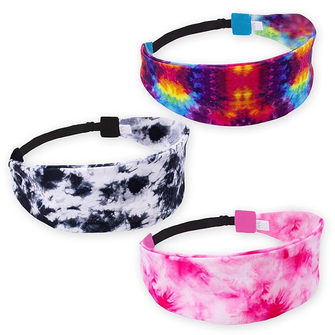 FROG SAC Sport Headbands for Girls, Adjustable Non Slip Athletic Sports Hair Bands for Women, Stretch Elastic Workout Mesh Headband for Yoga Running Exercise Soccer (Tie Dye)