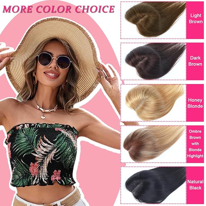 Hair Toppers for Women Real Human Hair Topper Upgrade Swiss Lace Middle Part Clip in Bangs Remy Human Hair Straight Hairpieces for Thinning Realistic Scalp 360° Cover Gray Hairy Roots Chocolate Brown