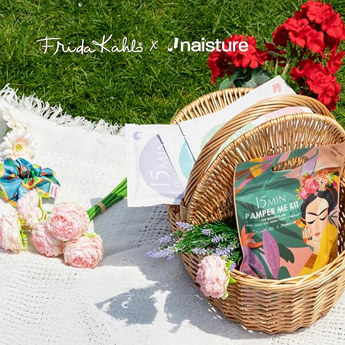 Frida Kahlo 15 Min Pamper Me Kit by Naisture – Korean Spa and Skincare Kit for Women with Hair, Hand, Foot, Eye, and Face Masks