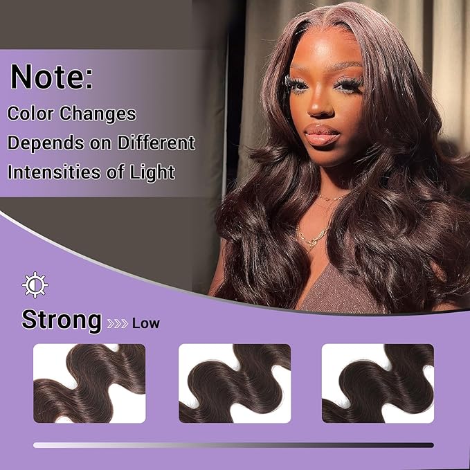 2x6 HD Lace Closure Human Hair Body Wave 4# Chocolate Brown Color Transparent Lace Closure 2x6 Long Deep Middle Part 100% Raw Virgin Human Hair 14 Inch 150% Density