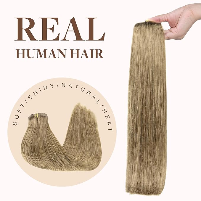 GOO GOO Clip in Hair Extensions Real Human Hair, Remy Human Hair Extensions Clip ins for Women, Natural Human Hair, 24inch 160g 7Pcs, 7 Bronde