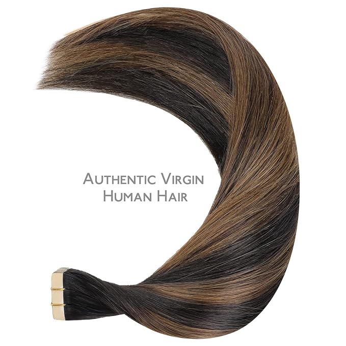 WENNALIFE Tape in Hair Extensions Human Hair Balayage Natural Black to Chestnut Brown Tape in Extensions, 10pcs 25g 18 inch Remy Invisible Tape Ins Straight Soft Real Human Hair Tape in Extensions