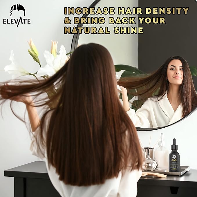 Elevate Hair Regrowth Treatment 5% Minoxidil Solution - Biotin Serum Hair Growth Oil for Men & Women - Thicker Fuller Stronger Hair - Stops Hair Loss & Thinning - Natural Hair Thickening Treatment 1oz