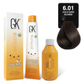 GK HAIR Global Keratin Cold Naturals 6.01 Cold Dark Blonde Hair Color Cream Tube (3.4 Fl Oz/100ml) + 20 Volume Developer (5 Fl Oz/150ml) - Professional Permanent Long Lasting Toner Dye