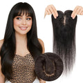 Real Human Hair Toppers for Women 3.54"*4.72" Silky Base 150% Density With Bangs Adjustable Parting Clip-In Topper Hairpieces for Women with Thinning Hair 12 Inches Natural Black