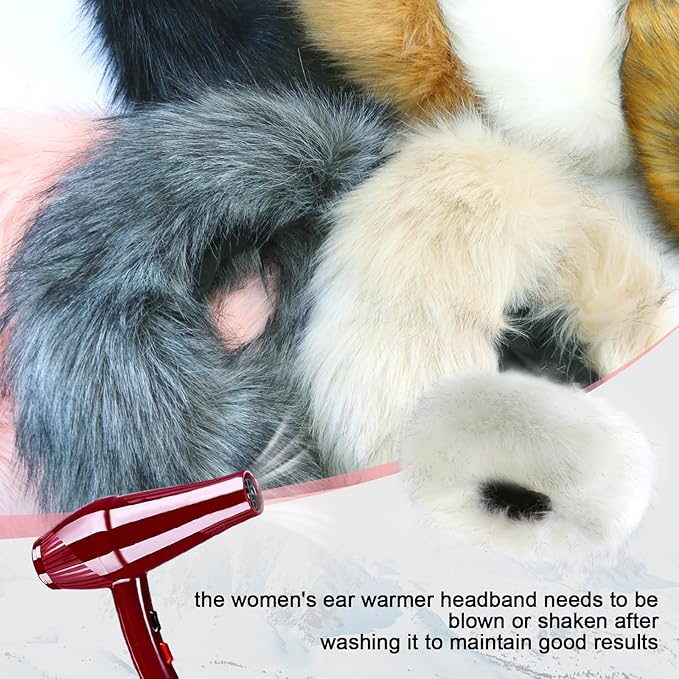 Faux Fur Headband for Women Elastic Fuzzy Thick Earmuffs Winter Headwrap Ear Muffs Furry Ear Warmers Cold Weather (Navy Blue)