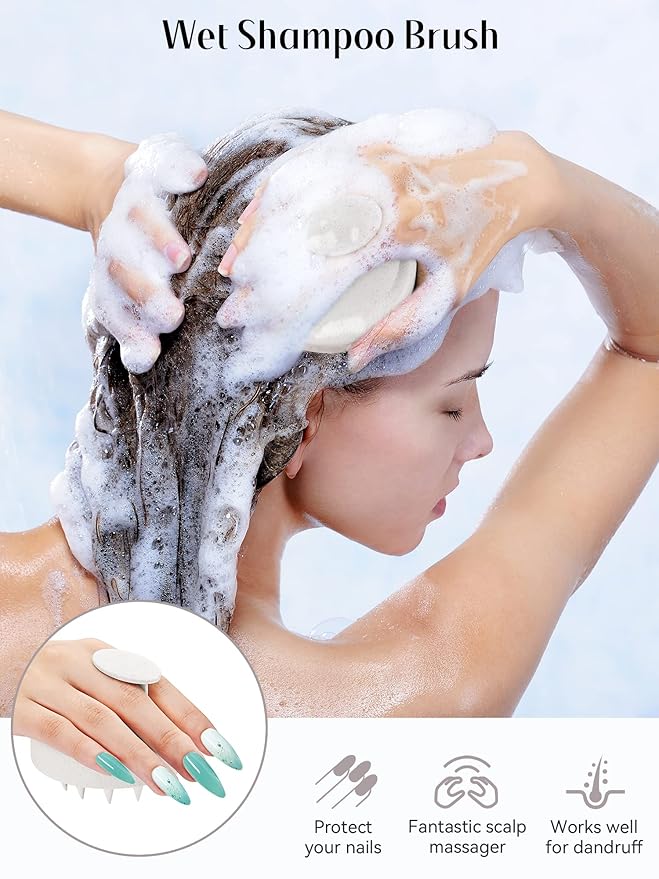 HEETA Scalp Massager Hair Growth, Soft Silicone Scalp Scrubber Shampoo Brush for Exfoliation, Dandruff Removal & Head Massage Stress Relax, Wet & Dry Use for Thick, Thin Hair Care, Wheat Straw Beige
