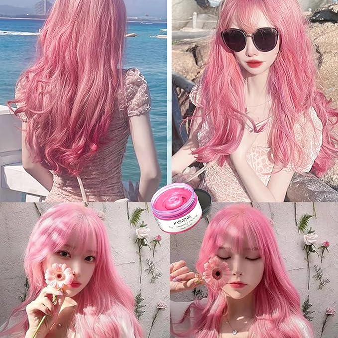 Temporary Hair Color Wax Dye,Hair Spray Color, Natural Hair Wax Color, Kids Temporay Hair Wax Dye Ash for Halloween Cosplay,Party,Masquerade (Pink, 120g)