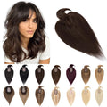 SEGO Hair Toppers for Women Real Human Hair With Bangs, 7 * 13CM Silk Base 100% Remy Human Hair Clip in Top Wiglet Hairpieces Add Volume -10 Inch Dark Brown
