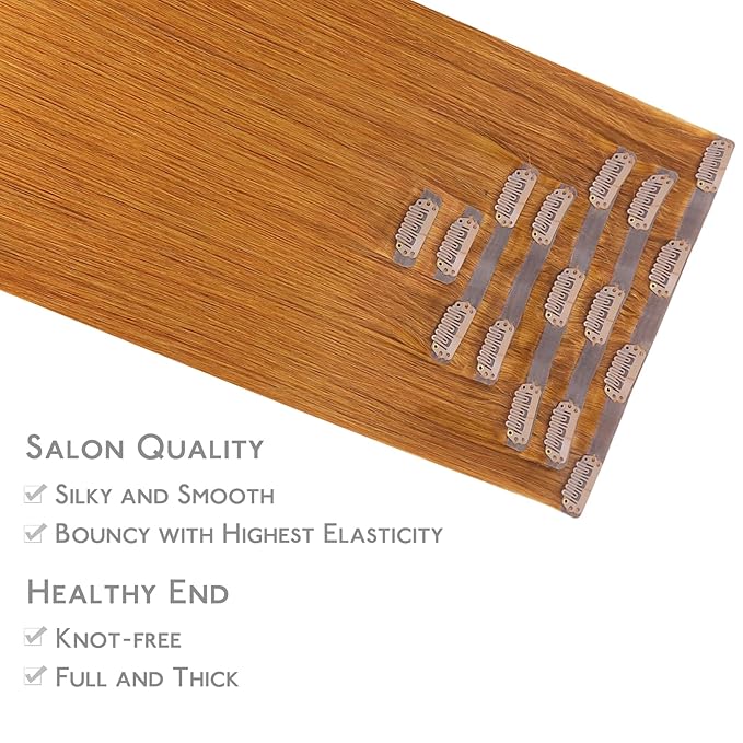 WENNALIFE Seamless Clip In Hair Extensions Human Hair, 14 Inch 130g 7pcs Auburn Ginger Real Hair Extensions Clip in Human Hair Invisible PU Skin Weft Natural Remy Human Hair Extensions