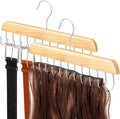 【2 Pack】 Wood Hair Extension Holder for Hair Storing, Washing, Drying, Coloring, Styling, Foldable Belt Hanger, Rotating Multi-Purpose Hooks Hanger, Hanging Closet Organizer