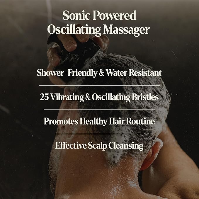 Black Wolf Sonic Scalp Head Massager & 100% Pure Argan Oil Bundle - Hair Care Products for Healthy Looking Hair & Scalp - Men's Shower & Bathroom Essentials Set