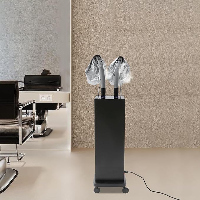 Hair Steamer, 650W Vertical Hair Care Machine with LED Display & 2 Vaporizing Caps Micro Mist Hair Color Processor, 5 Modes, Adjustable Temperature & Timer, Mobile on Wheels for for Home, Barber Shop