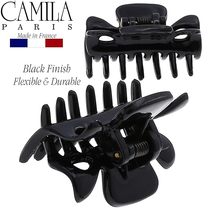 Camila Paris CP3027 French Hair Clip for Women, 1.5 inch Set of 2 Black Girls Hair Claw Clips Jaw Fashion Durable Styling Hair Accessories for Women, Strong Hold No Slip Grip, Made in France