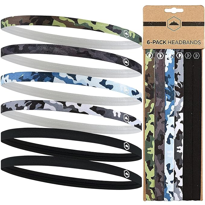 Tough Headwear Thin Elastic Headbands - Sports Headbands for Women & Men - Mens Workout Headband - Running or Soccer Headband