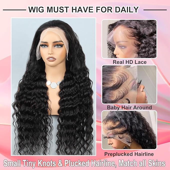 30 Inch 13x6 Loose Wave HD Lace Front Wigs Human Hair 200 Density 100% Real Human Hair 15A Loose Deep Wave Wig Human Hair Pre Plucked, No Synthetic Blend No Tangle No Shedding Triple Lifespan 3X