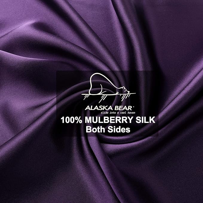 ALASKA BEAR Silk Pillowcase for Hair and Skin, Set of 2 Pure Genuine 22 Momme Mulberry Silk Pillow Cases Queen Size for Bliss Sleep Better Than Poly Satin, Zipper Closure(2pc, Dark Purple)