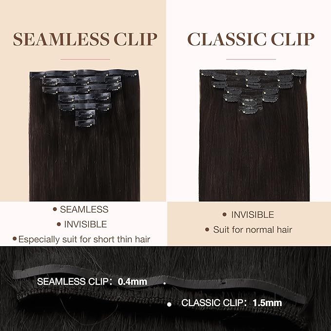 GOO GOO Clip in Hair Extensions Real Human Hair, Remy Human Hair Extensions Clip ins for Women, Natural Human Hair, 20inch 110g 7Pcs, 2 Dark Brown