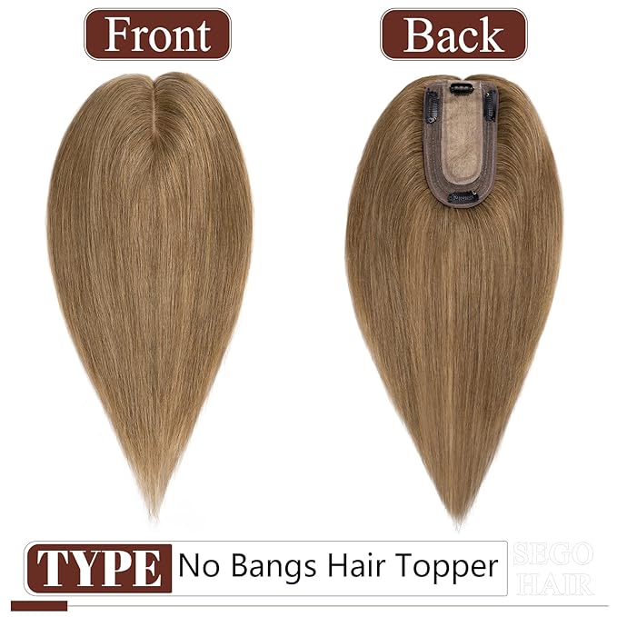 SEGO Real Human Hair Topper for Women, No Bangs Hair Topper with Anti-Slip Clips (14 Inches Light Brown)