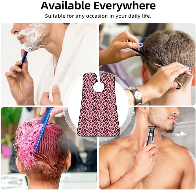 No-Slip Shaving Bib, Beard Grooming Apron with Strong Suction Cups, Cheetah Leopard Print Pink Floral