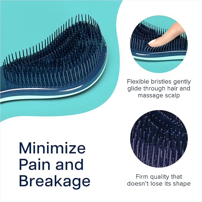 Crave Naturals Glide Thru Detangler Brush Pack of 2 - Curly Hair Brush for Women and Kids - Wet and Dry Comb for Adults - Soft Flexible Bristles for Gentle Use - Turquoise and Pink