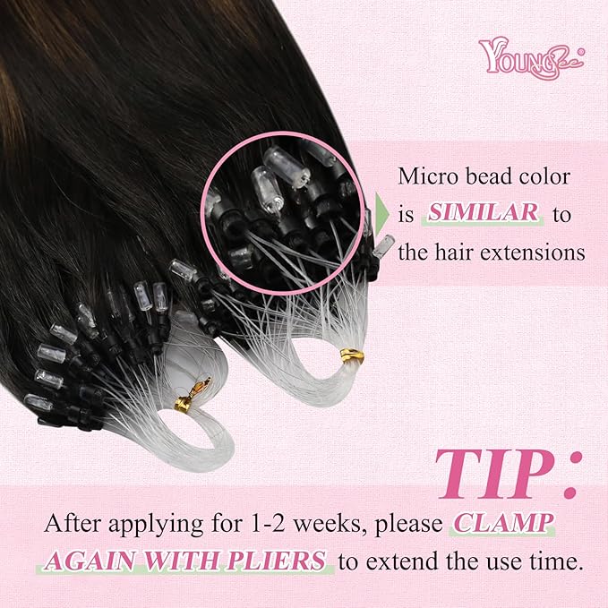 YoungSee Micro Link Hair Extensions Human Hair Balayage Micro Hair Extensions Human Hair Ombre Dark Brown to Blonde Mix Browns Bead Hair Extension Real Hair Microbead Extension 14 Inch 50g 50s