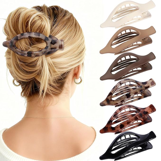 Flat Hair Clips for Women - 6 PCS French Flat Claw Clips Medium Hair Clips for Girls Large Hair Claw Clips for Thick or Thin Hair Strong Hold No Slip Hair Accessories for women (Transparent)