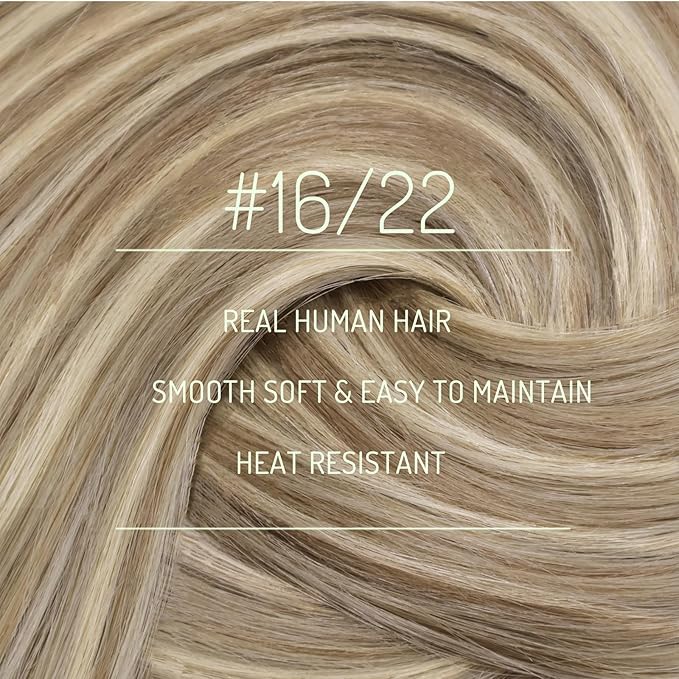 RUNATURE Blonde Clip in Hair Extensions Human Hair, Real Hair Extensions Clip Ins, Highlight Remy Natural Looking, Soft Hair Double Weft Clip Ins Human Hair 16 Inch 120g 7pcs #16P22 Beige Blonde