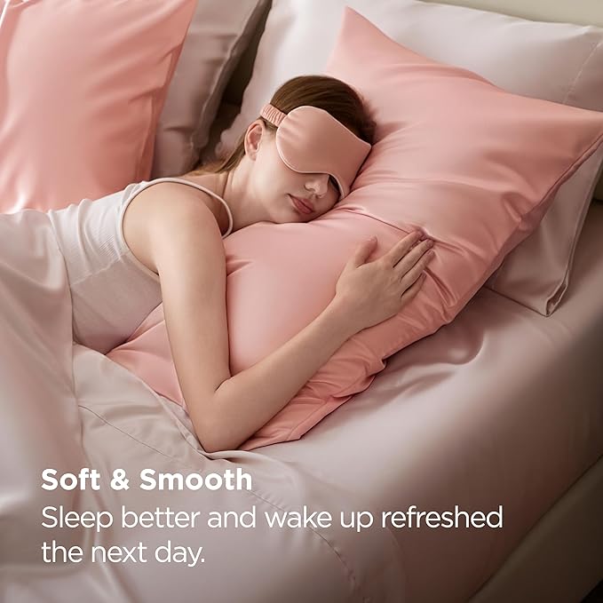 Bedsure King Size Satin Pillowcase Set of 2 - Peach Pink Silky Pillow Cases for Hair and Skin with Envelope Closure, Similar to Silk Pillow Cases, Gifts for Women Men, 20x36 Inches, 2pcs