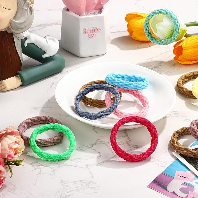 60 Pieces Seamless Ponytail Holders - Thick Cotton Hair Ties, No Crease Bands for Women, Girls, Heavy and Curly Hair, Highly Elastic in 4 Fresh Styles (Bright Colors)