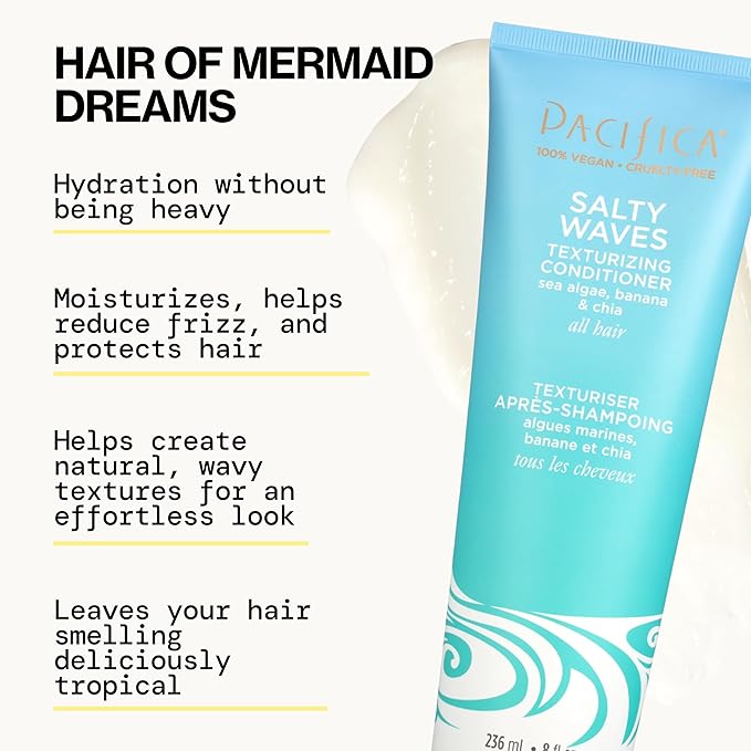 Pacifica Beauty Salty Waves Texturizing Shampoo + Texturizing Conditioner | For All Hair Types | Perfect and Effortless Beach Hair | 100% Vegan & Cruelty Free | Sulfate + Paraben Free
