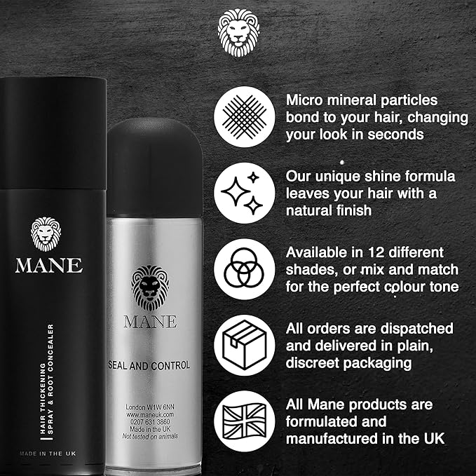 Mane Hair Thickening Spray & Root Touch Up, Seal & Control Combo Pack, Instantly Thicker Hair for Men & Women, Fill in Hairlines and Hide Thinning and Fine Patches - Auburn, 12 Colors (6.76 oz)
