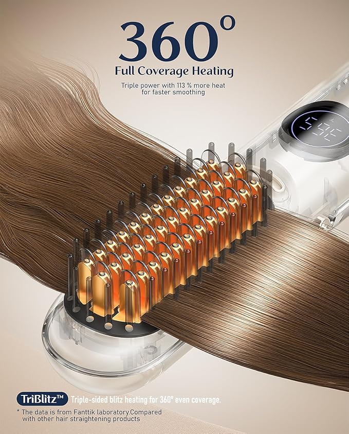 Fanttik Solo I10 APEX Portable Hair Straightener Brush, Cordless Straightening Comb with 113% Larger Heating Area, LED Display & Ceramic Coating, Ionic Technology & Safe Mode - Midnight
