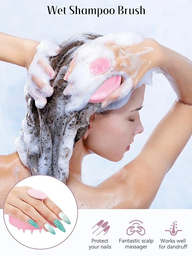 HEETA Scalp Massager Hair Growth, Soft Silicone Scalp Scrubber Shampoo Brush for Exfoliation, Dandruff Removal & Head Massage Stress Relax, Wet & Dry Use for Thick, Thin Hair Care, Wheat Straw Pink
