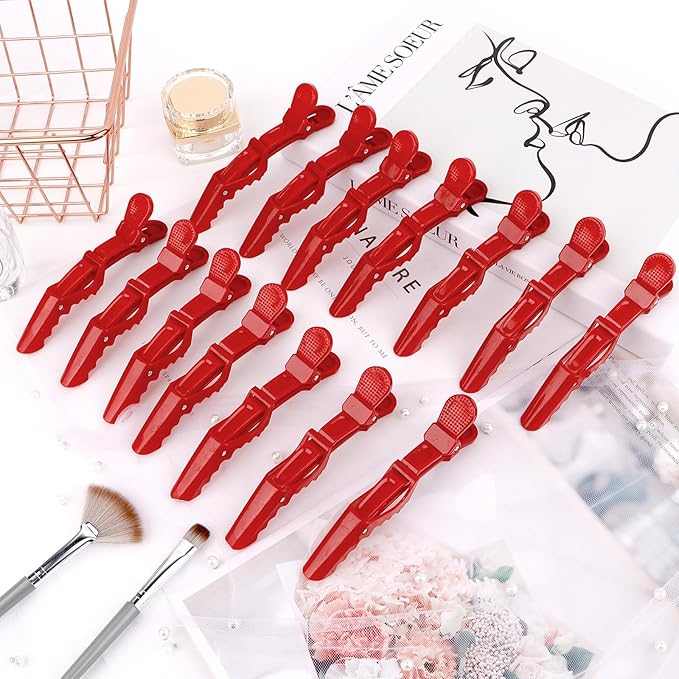 Ondder 14 Pcs Red Large Alligator Hair Clips for Styling Sectioning, Professional Strong Hold for Hair Coloring Cutting, 14 Count Hair Clips for Women Men Girls Teens