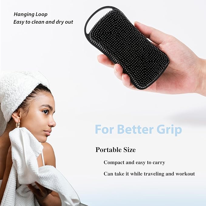 2 PC Silicone Body Scrubber, 2 in 1 Exfoliating Shower Bath Scrubber, Soft Silicone Loofah for Sensitive Skin, Shower Hair Scalp Massager, Easy to Clean, Lather Well (Blue&Black)