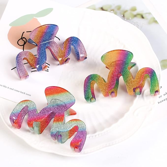 Jayongnee 3Pcs Hair Claw Clips for Women: Nonslip Clips for Thick and Thin Hair (Multi-colored8)