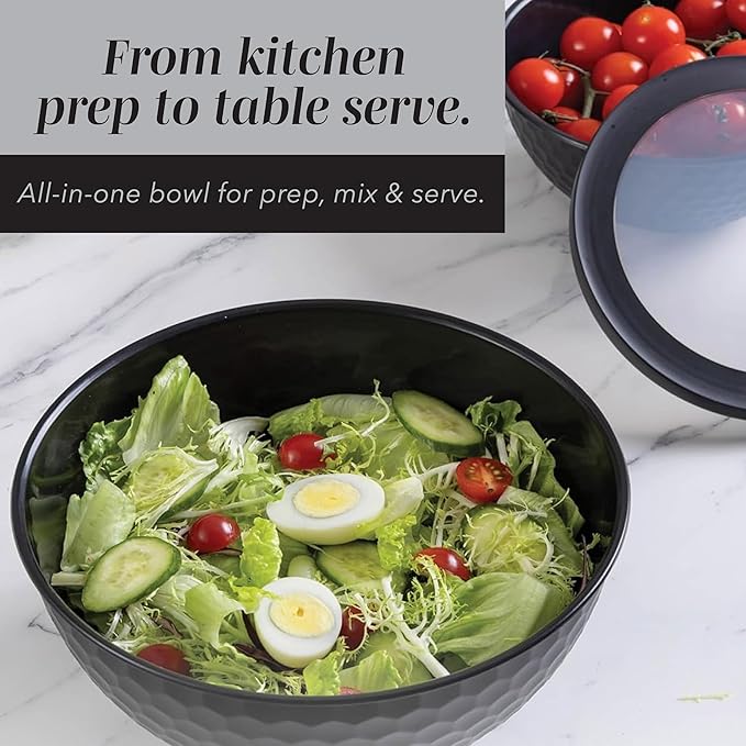 COOK WITH COLOR Mixing Bowls with Lids - 12 Piece Plastic Nesting Bowls Set includes 6 Prep Bowls and 6 Lids, Diamond Design - Microwave Safe, Black and White
