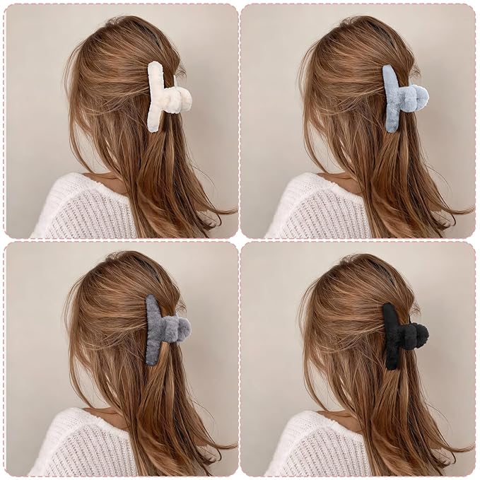 5PCS Large Claw Hair Clips for Thick Hair Big Fuzzy Hair Clips for Women Nonslip Strong Hold Hair Claw Clip (Blue)