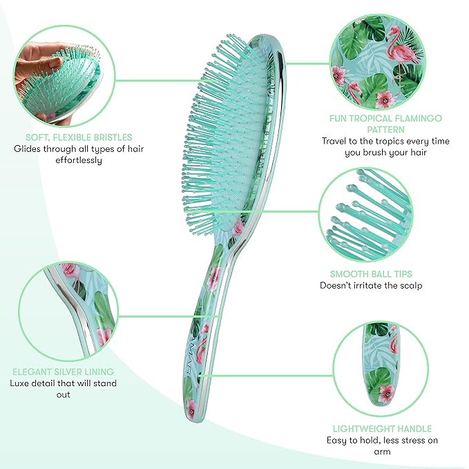 FRAMAR Green Hair Brush Detangler, Detangling Hairbrush For Women, Wet Hair Brush For Girls, Hair Detangler Brush, Wet Hairbrush, Hairbrushes, Girls Hairbrush Detangler, Reduces Frizz - Floral