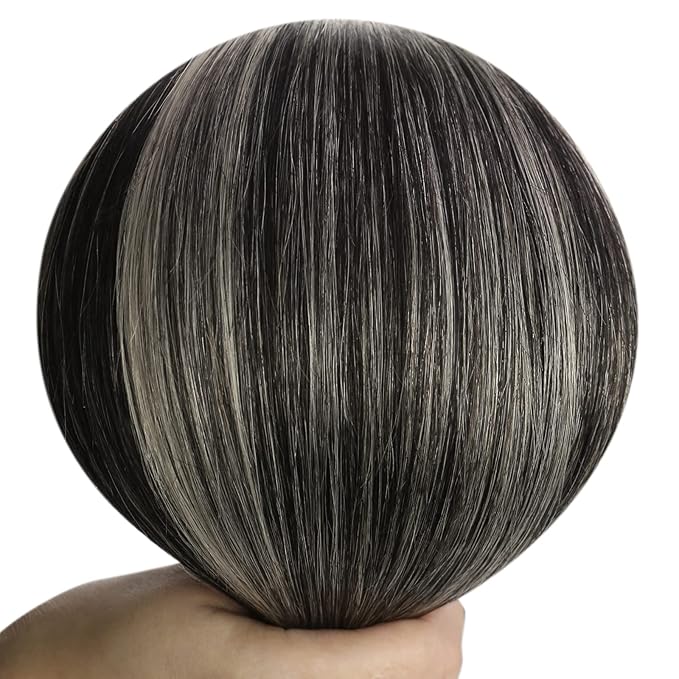 YoungSee Weft Hair Extensions Black Balayage Sew in Hair Extensions Real Human Hair Natural Black and Silver Balayage Human Hair Weft Extensions for Short Hair 70G 14Inch