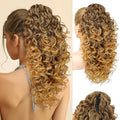 FLUFYMOOZ 100％ Pure Protein Ponytail Extension, 18 Inch Curly Claw Clip Ponytail Hair Extensions Natural Soft pony tail hairpiece for women-Medium Brown with Golden Blonde