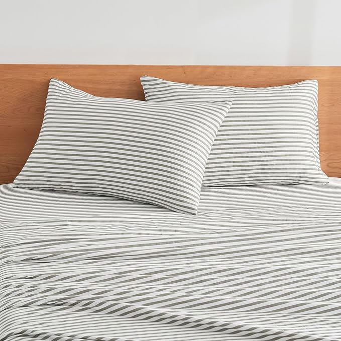 JELLYMONI 100% Natural Cotton Striped Standard Pillowcases Set, 6 Pack White and Grey Stripes Pattern Printed Pillow Covers with Envelope Closure(Pillows are not Included)