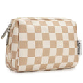Narwey Small Checkered Makeup Bag for Purse Mini Cosmetic Bag Travel Makeup Pouch Zipper Pouch Cute Make up Bags with Compartments for Women Girls (Light Checkerboard, Small)