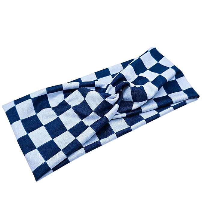 Soft Stretchy Headband, 3-in-1 Versatile Twist Style, One-Piece (Navy/Cream Checkered, Adult)