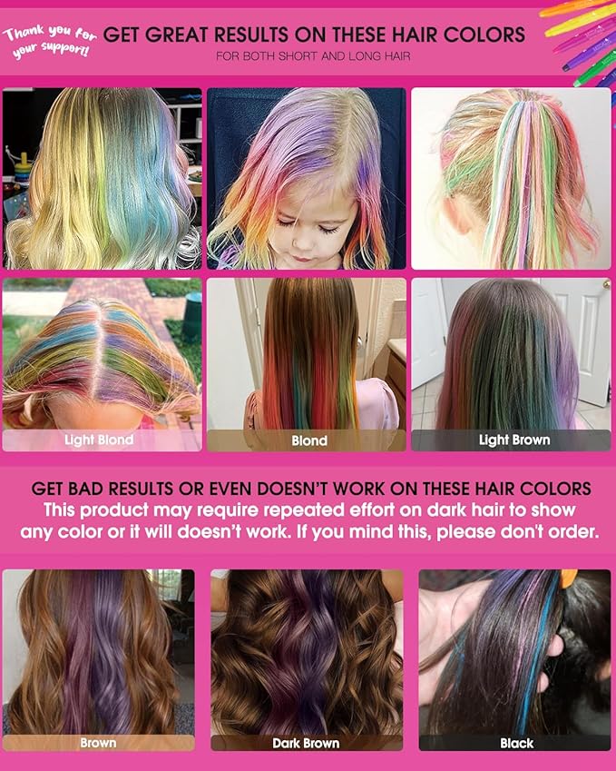 MSDADA Hair Chalk for Girls Kids-14 Temporary Colors Hair Color Dye Washable Makeup Kit DIY Birthday Cosplay Halloween Gifts for Girls Party Supplies Aged 3 4 5 6 7 8 9 10-12