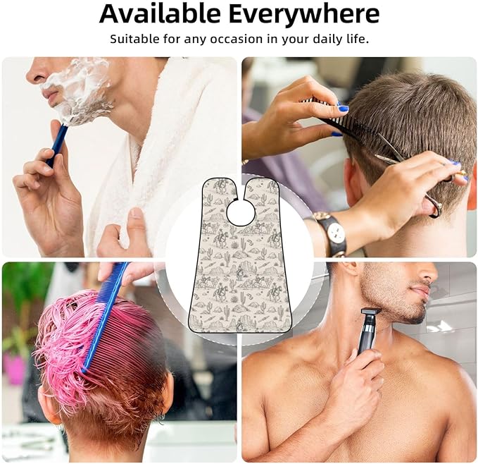 Beard Trimming Catcher Apron, Waterproof Non-Stick Grooming Bib for Shaving, Ideal for Men Dad Father’s Day, Western Desert Cowboy Riding Horses Shave Bib